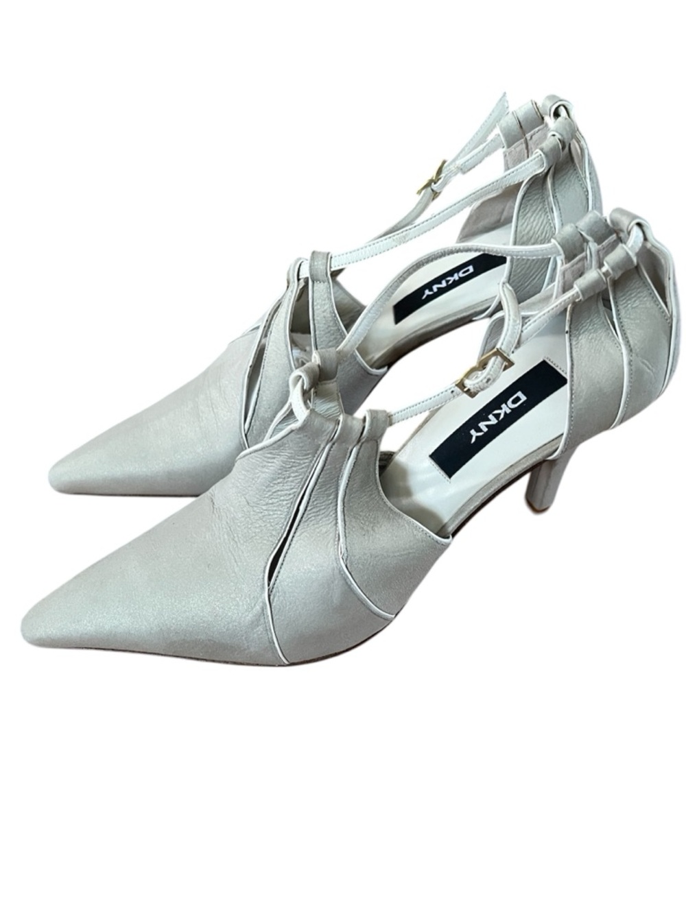 DKNY lgt grey Pointed Toe Ankle-Strap Heels Sz 7